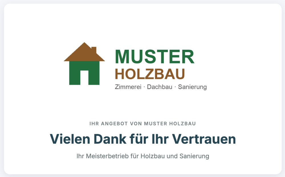 Online-Ansicht eines Angebots mit Logo oben und Überschrift darunter