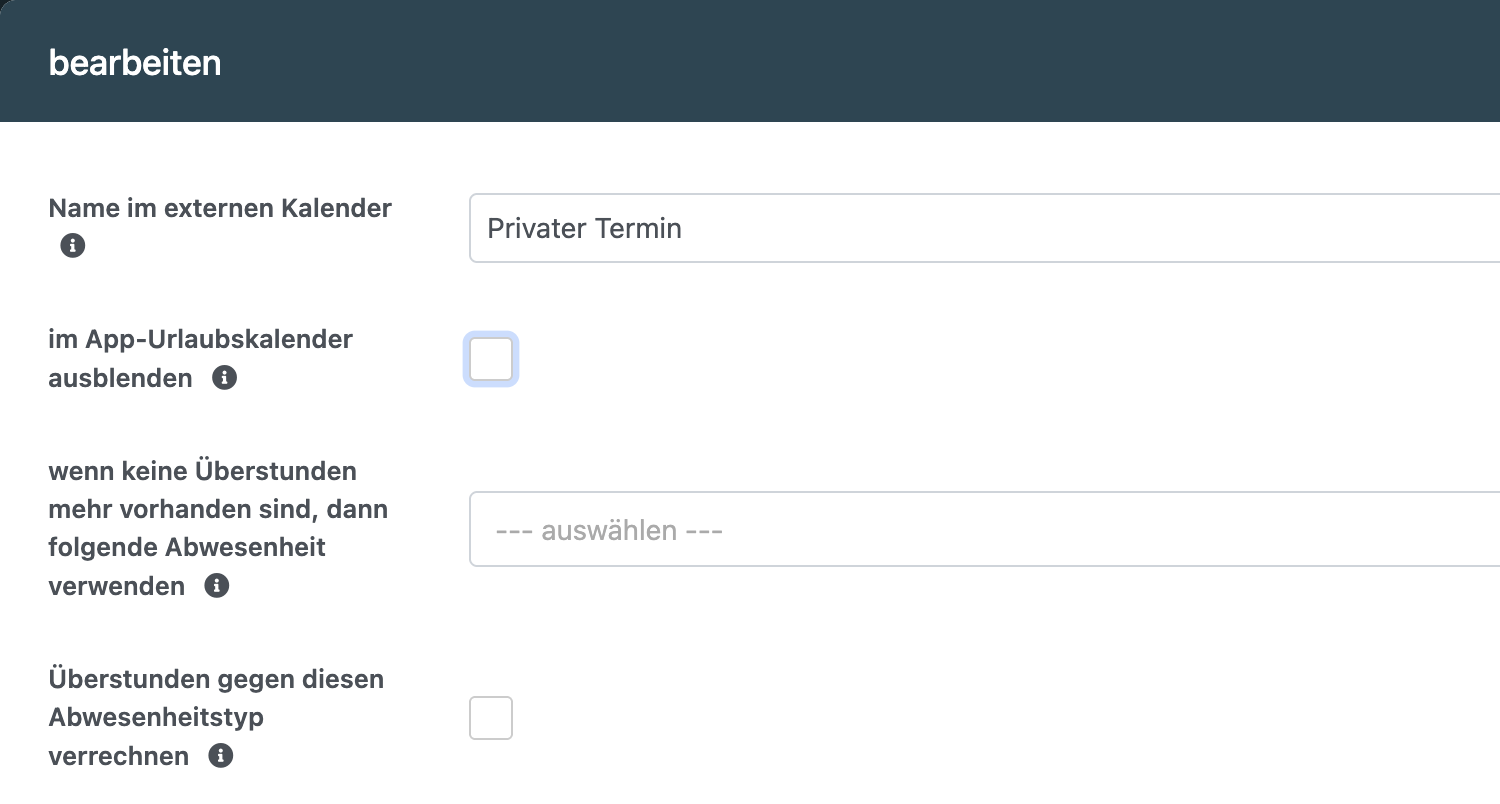 Erweiterte Optionen mit dem Feld Name im externen Kalender