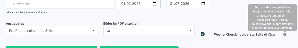 Hinweistext mit Erklärung der Wochenübersicht